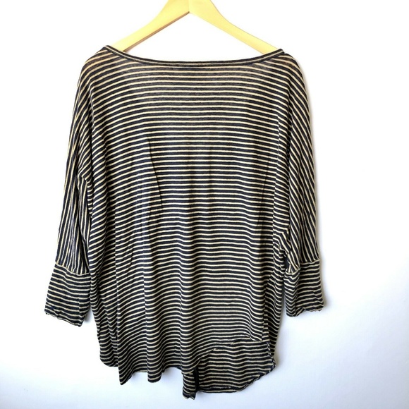 Joie Linen Striped Cardigan Button Front Longline V-neck Dolman Navy Tan - L - Picture 5 of 8